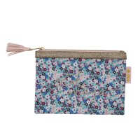 Blue Small Flower Print Zipped Pouch By Rice DK